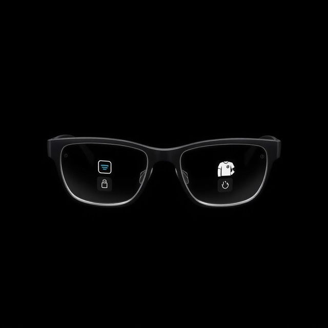 A stylish and minimalist pair of smart glasses equipped with advanced artificial intelligence, showcasing multiple functionalities