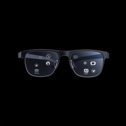 A stylish and minimalist pair of smart glasses equipped with advanced artificial intelligence, showcasing multiple functionalities