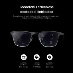 A stylish and minimalist pair of smart glasses equipped with advanced artificial intelligence, showcasing multiple functionalities