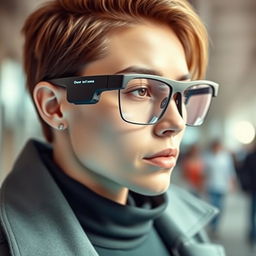 A futuristic, high-tech pair of glasses branded as 'Dora', featuring a sleek design with a mini camera integrated into the frame and advanced audio technology