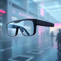 A futuristic yet minimalist design of smart glasses with advanced artificial intelligence, enabling users to access their messages seamlessly