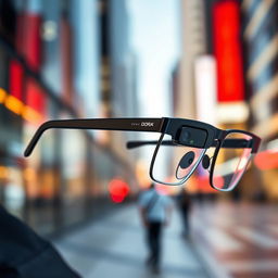 A stylish and modern pair of high-tech glasses branded as 'Dora', featuring a compact design with an integrated mini camera and advanced audio system