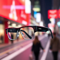 A stylish and modern pair of high-tech glasses branded as 'Dora', featuring a compact design with an integrated mini camera and advanced audio system