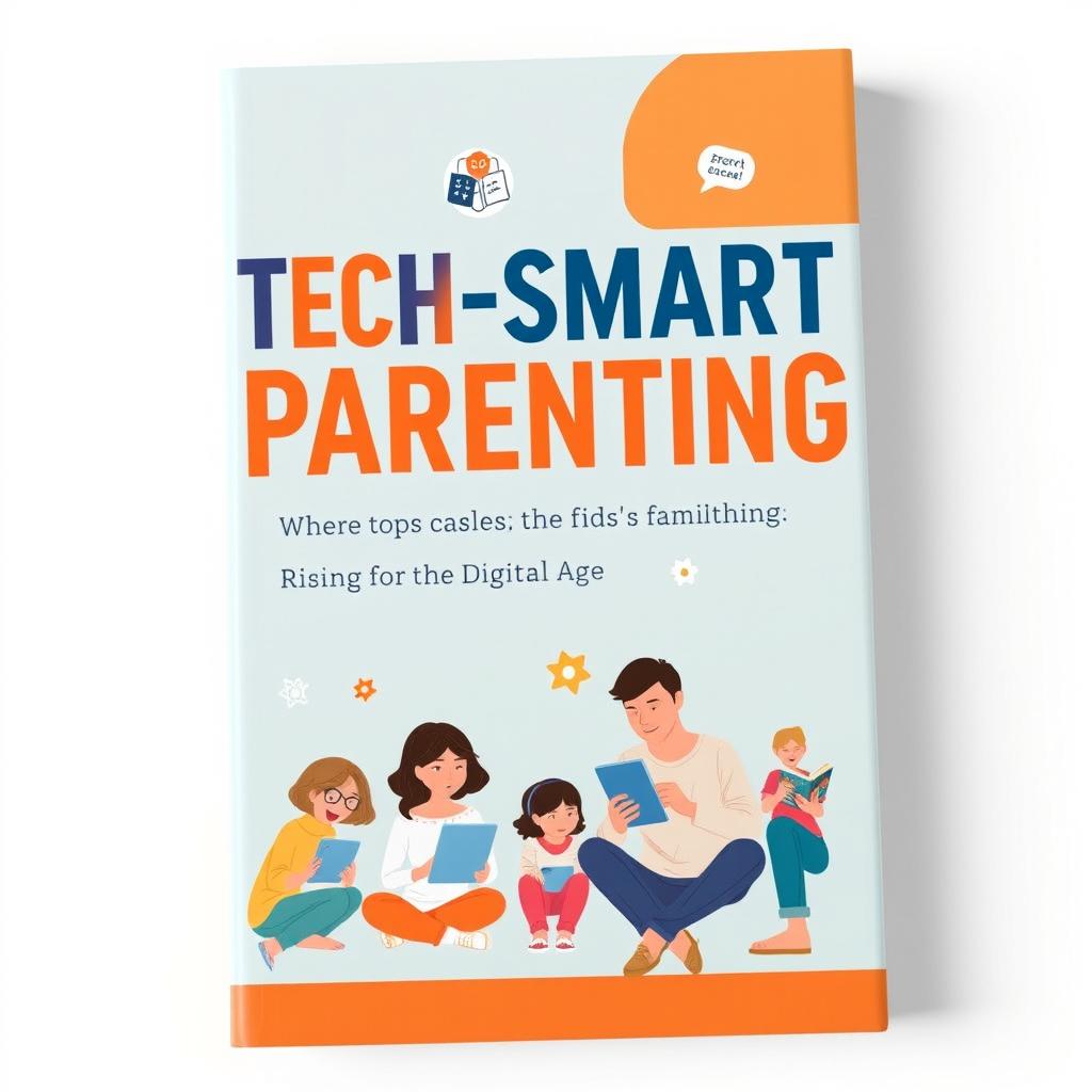 An attractive and modern ebook cover design for a parenting guide titled 'Tech-Smart Parenting: Raising Kids in the Digital Age