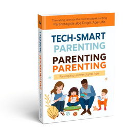 A captivating and modern ebook cover design for a parenting guide titled 'Tech-Smart Parenting: Raising Kids in the Digital Age