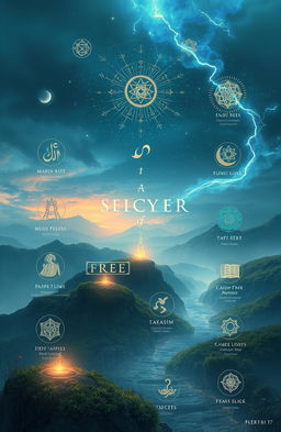 An artistic representation of the '11 mysterious and unique secrets of life', featuring a serene landscape filled with symbols of wisdom and mystery