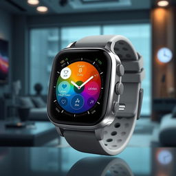 A sleek, modern smartwatch with an intelligent AI interface displayed on its screen