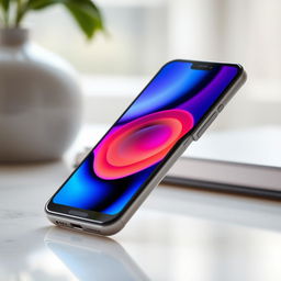 A modern smartphone featuring a sleek design with rounded edges and a vibrant touchscreen display