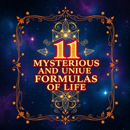 A visually striking long book cover design for "11 Mysterious and Unique Formulas of Life