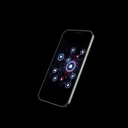 A modern smartphone prominently displayed against a solid black background