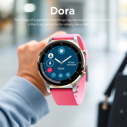 A cutting-edge smart watch named 'Dora', exemplifying sleek technology and modern design