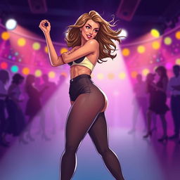 A vibrant and dynamic illustration of a confident woman dancing, showcasing her energy and rhythm