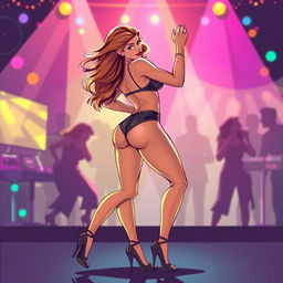 A vibrant and dynamic illustration of a confident woman dancing, showcasing her energy and rhythm