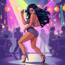 A vibrant and dynamic illustration of a confident woman dancing, showcasing her energy and rhythm