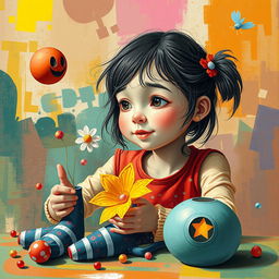 An abstract and surreal representation of a girl exploring themes of fantasy and creativity