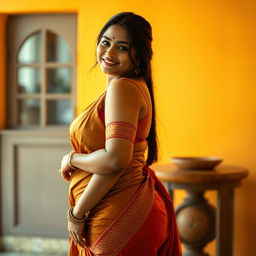A hot, curvy South Indian woman with fair skin, featuring a long single hairstyle