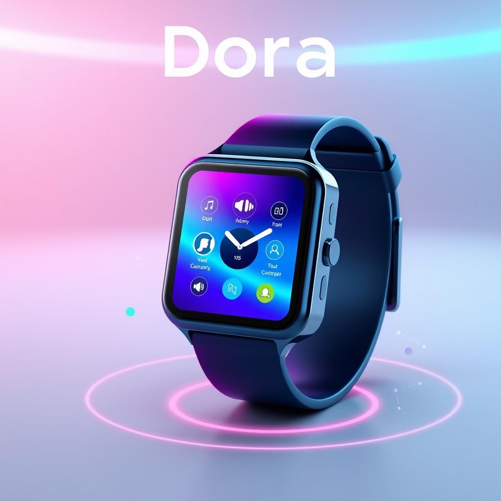 A high-tech smartwatch concept called 'Dora', displayed in a sleek, modern design that showcases both elegance and functionality