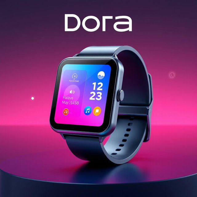 A high-tech smartwatch concept called 'Dora', displayed in a sleek, modern design that showcases both elegance and functionality