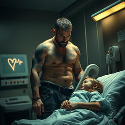 An intense and emotional scene depicting an ex-convict risking his life to save a sick girl in need of a heart transplant