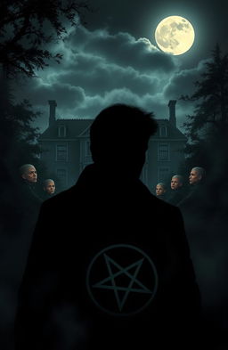 An eerie book cover illustration that captures the theme of ghost stories and Satanism teachings, featuring the silhouette of a famous celebrity surrounded by dark shadows, enhancing the mysterious atmosphere