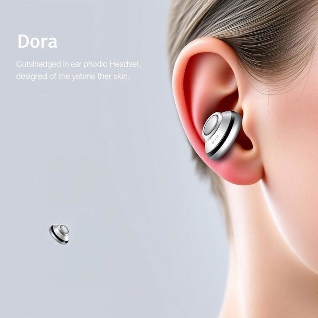 A cutting-edge in-ear microphone headset named 'Dora', designed to adhere comfortably to the skin