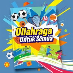 Design a vibrant and dynamic book cover for a sports-themed book, featuring a collage of various sports equipment such as a soccer ball, basketball, football, tennis racket, and running shoes