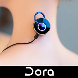 A mini headphone that adheres to the skin, designed to connect with a watch branded as 'Dora'