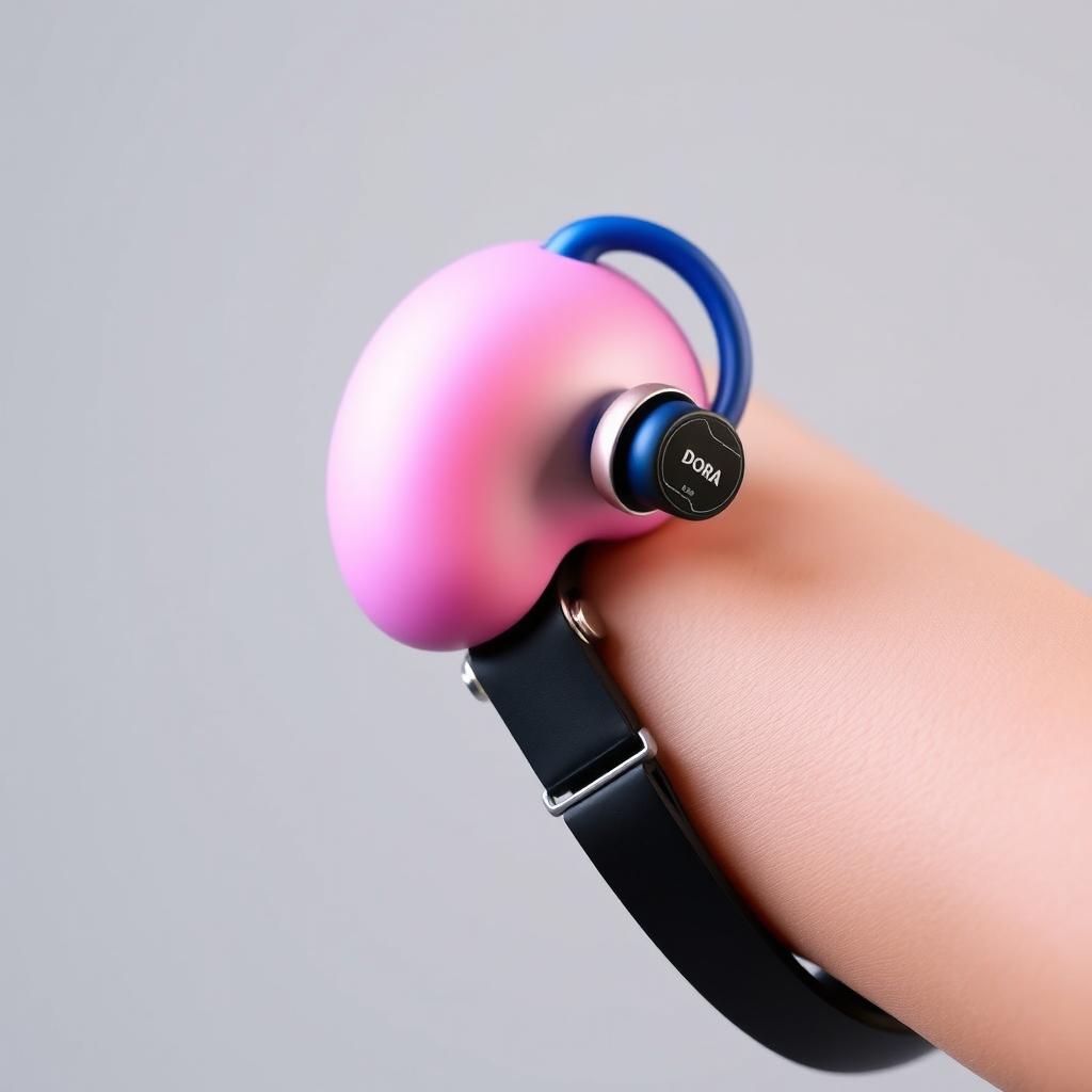 A mini headphone that adheres to the skin, designed to connect with a watch branded as 'Dora'