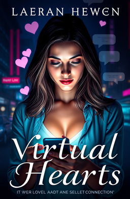 A captivating book cover design for a novel titled 'Virtual Hearts'