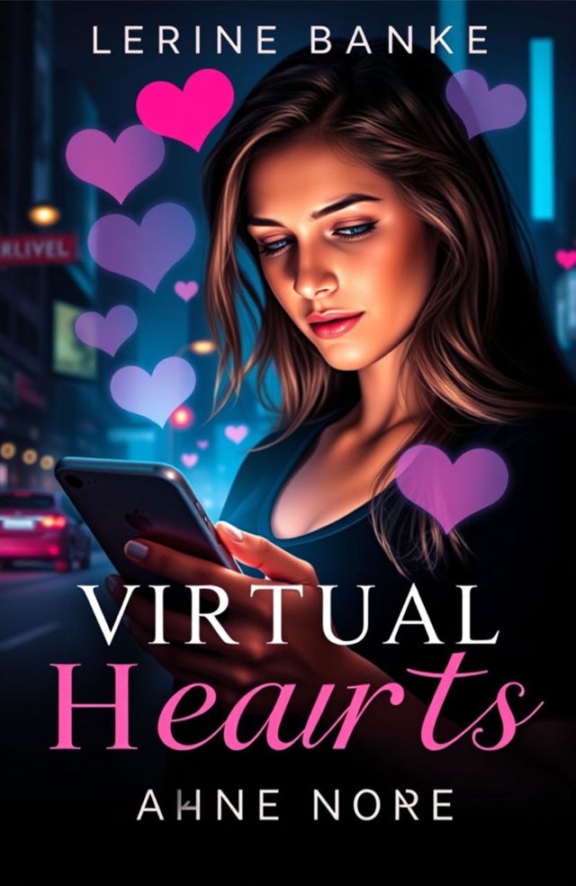 A captivating book cover design for a novel titled 'Virtual Hearts'