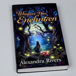 A captivating book cover design featuring a mystical forest at twilight, filled with glowing fireflies that illuminate the scene