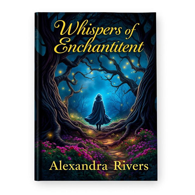 A captivating book cover design featuring a mystical forest at twilight, filled with glowing fireflies that illuminate the scene