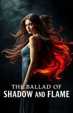 A striking image of a strong, elegant woman with long flowing hair, the tips of her hair engulfed in vibrant flames