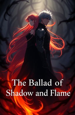An animated woman with long flowing hair that transitions into flames at the ends, standing back to back with a strong, heroic man