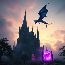 A mesmerizing portrait-format scene featuring a glowing magical portal illuminated in rich shades of violet, standing prominently in the foreground