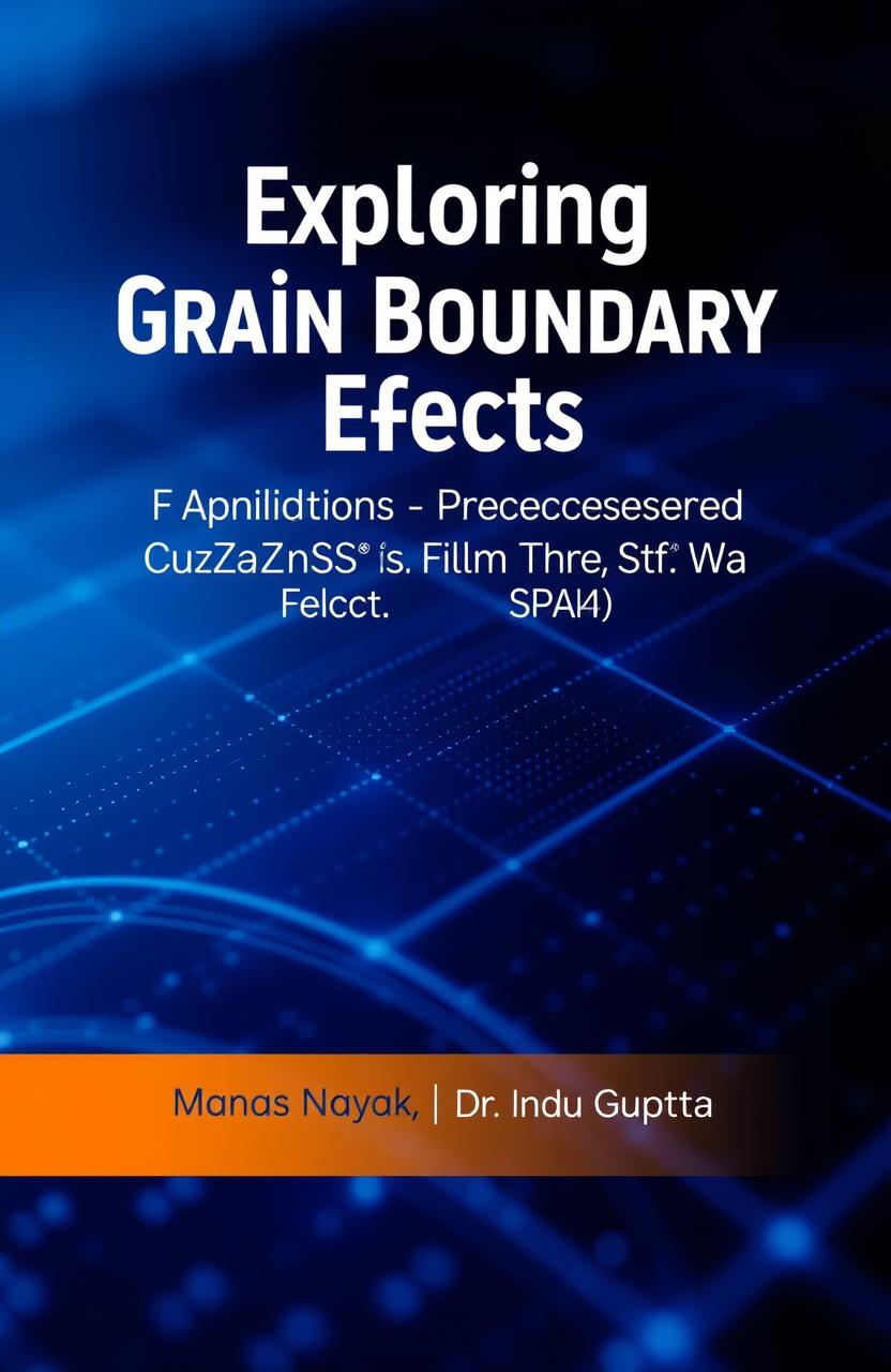 A visually captivating e-book front page featuring the title in bold, modern typography: 'Exploring Grain Boundary Effects in Solution-Processed Cu2ZnSnS4 (CZTS) Thin Film for Solar Cells Application'