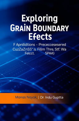 A visually captivating e-book front page featuring the title in bold, modern typography: 'Exploring Grain Boundary Effects in Solution-Processed Cu2ZnSnS4 (CZTS) Thin Film for Solar Cells Application'
