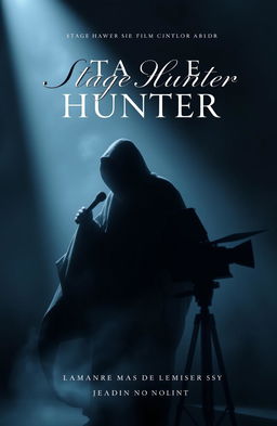 A book cover design showcasing a ghostly figure with a mysterious and ethereal appearance, embodying the essence of both a stage hunter and a film director