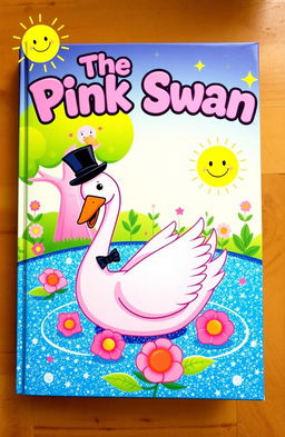 A whimsical and colorful book cover for a fantasy comedy titled 'The Pink Swan'