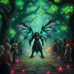 A vivid and intriguing scene set in an otherworldly combat arena, designed for fae duels