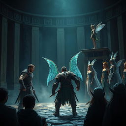 A captivating scene set in a combat arena designed specifically for punishing humans, showcasing a tense and dramatic atmosphere