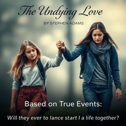 A poignant scene depicting a couple of teenagers holding hands, looking as if they are being pulled away from each other, symbolizing their struggle to stay connected