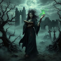 An enchanting yet eerie scene set in the cursed lands of witches
