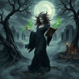 An enchanting yet eerie scene set in the cursed lands of witches