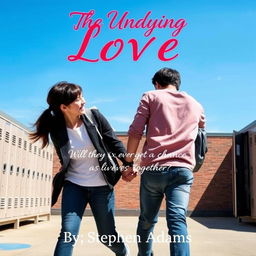 A heartfelt scene depicting a couple of school teenagers deeply in love, struggling to keep their hands intertwined as they are being dragged away from each other