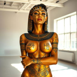 A breathtaking image of a woman adorned with body paint, where the nipple outline is subtly visible yet tastefully covered