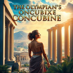 A captivating book cover for 'The Olympian's Concubine', set in a modernized ancient city where Greek gods have secretly created a sanctuary, shielded from the rest of the world