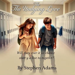 A touching scene depicting a couple of teenage school students, desperately trying to hold hands despite obstacles around them, symbolizing their struggle to connect