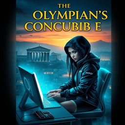 A captivating book cover for 'The Olympian's Concubine', featuring a modernized ancient city where Greek gods have created a hidden sanctuary, shielded from the rest of the world
