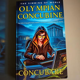 A captivating book cover for 'The Olympian's Concubine', featuring a modernized ancient city where Greek gods have created a hidden sanctuary, shielded from the rest of the world